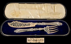 George Unite Superb Quality Boxed Pair of Sterling Silver Large Fish Servers. Comprises 1.