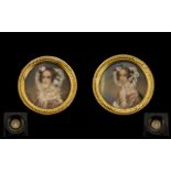 Pair of Small Ivory Miniatures Depicting Victorian Ladies Wearing Bonnets, Indistinctly Signed,