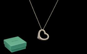 Tiffany & Co Silver Heart Shaped Pendant & Chain, Both Fully Hallmarked for Tiffany & Co,