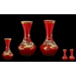 A Pair of Red Glass Chinese Vases, Decorated to the Body with a Dragon,