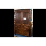 Georgian Mahogany Linen Press with a cupboard top, with sliding shelves to the interior, with a