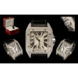 Cartier - Santos Stunning 100XL Acier Automatic Unisex Steel and Diamond Set Wrist Watch.