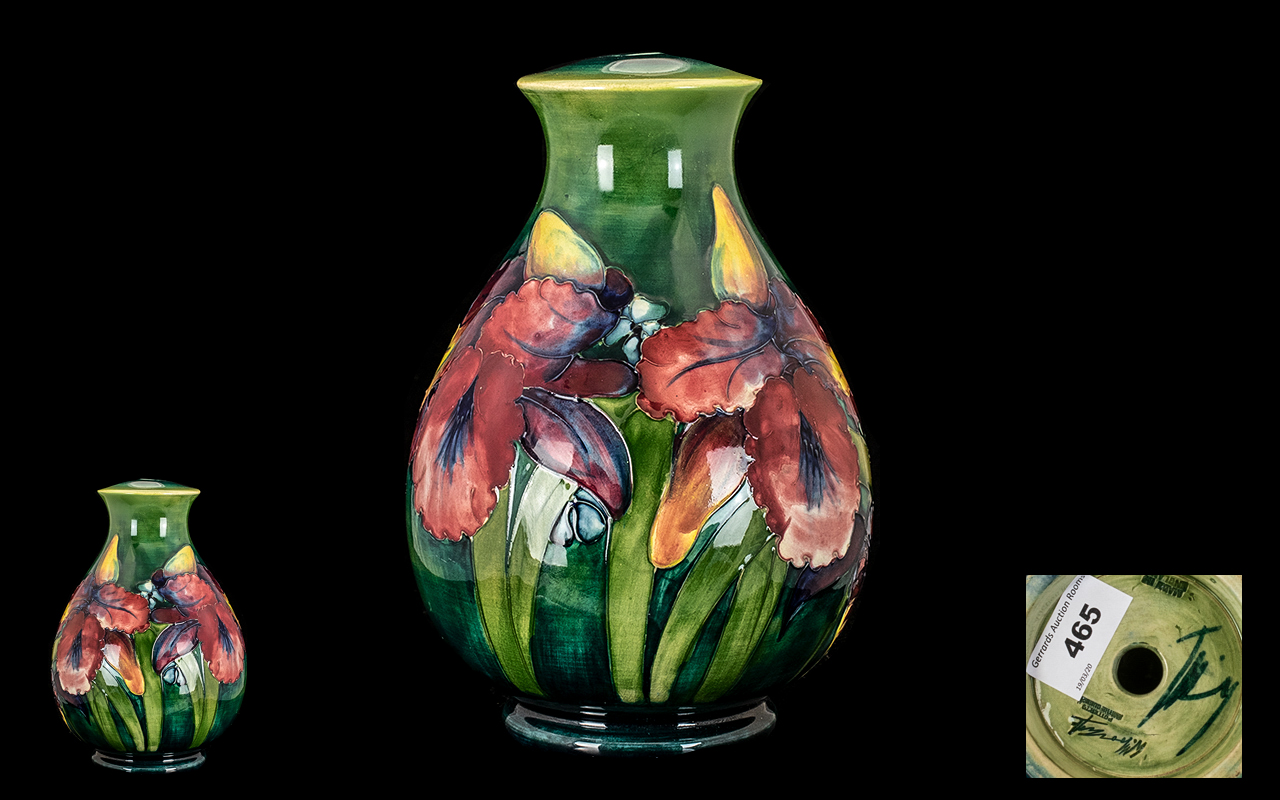 William Moorcroft Signed Tube lined Globular Shaped Lamp Base with Wonderful Rich Lustre Colours '