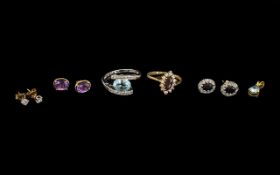 Mixed Lot Of 9ct Gold Jewellery To Include Sapphire And Diamond Stud Earrings,