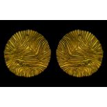 Pair of Svaja Scandinavian Glass Chargers in beautiful gold and amber design, each measures 15''