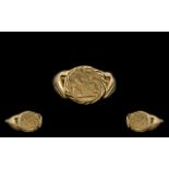 9ct Gold Ring, Made with A I tallar 1855 Gold Coin Inserted Into Ring. Ring Size - M.