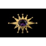 High Carat Gold Starburst Brooch Set With A Colour Changing Aqua To Purple Faceted Stone, 44 x 30mm,