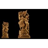 Large Carved Wooden Far Eastern Figures of An Amorous Couple of Classical Pose, Finely Detailed.