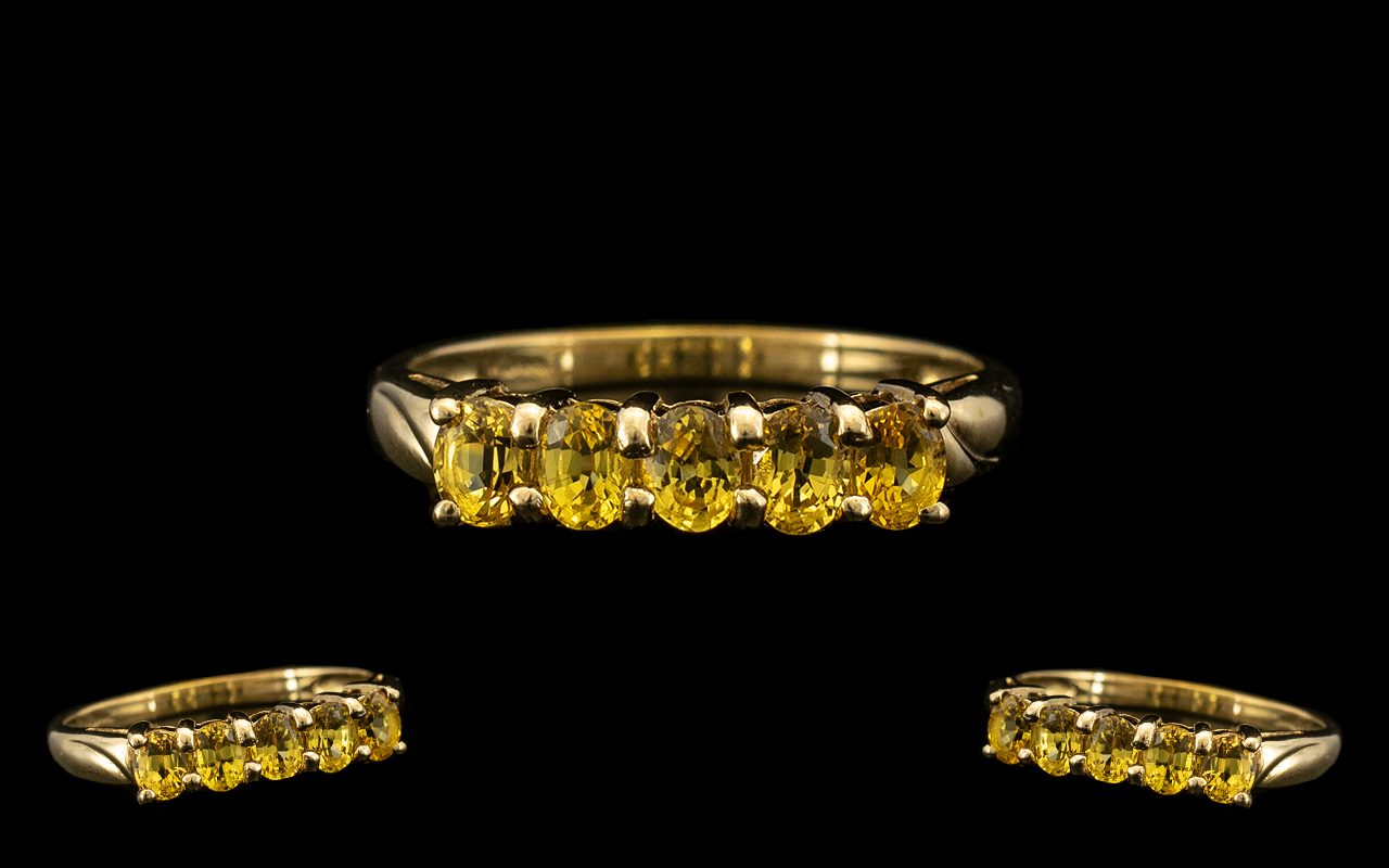 Ladies - 9ct Gold Attractive 5 Stone Citrine Set Dress Ring with Full Hallmark.