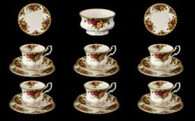 Royal Albert Old Country Roses set of 6 cups, saucers and side plates, together with a sugar bowl.