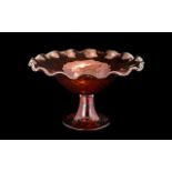 Venetian Quilted Ruby Glass Footed Tazza, The Bowl with a Crinkly Shaped Edge.