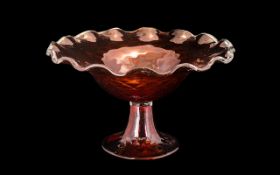 Venetian Quilted Ruby Glass Footed Tazza, The Bowl with a Crinkly Shaped Edge.