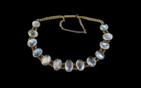 Antique Gold Moonstone Bracelet Set With Graduating Moonstone Cabochons, Claw Mounts, Chain Links,