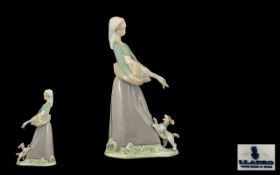 Lladro Porcelain Figure ' Girl with Goose and Dog ' Model No 4866. Issued 1974 - 1993. Height 10.