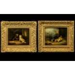 Pair of Oil Paintings Paul Jones - Animal Painter 1856-1888 - Titled 'Terriers Ratting' and