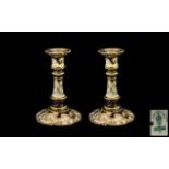 Royal Crown Derby Fine Pair of Hand Painted Candlesticks of Pleasing Form and Design.