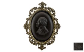 Wedgwood Oval Cameo Plaque of Beethoven 1770 - 1827, In Gilt Metal Frame, Impressed Wedgwood Mark.