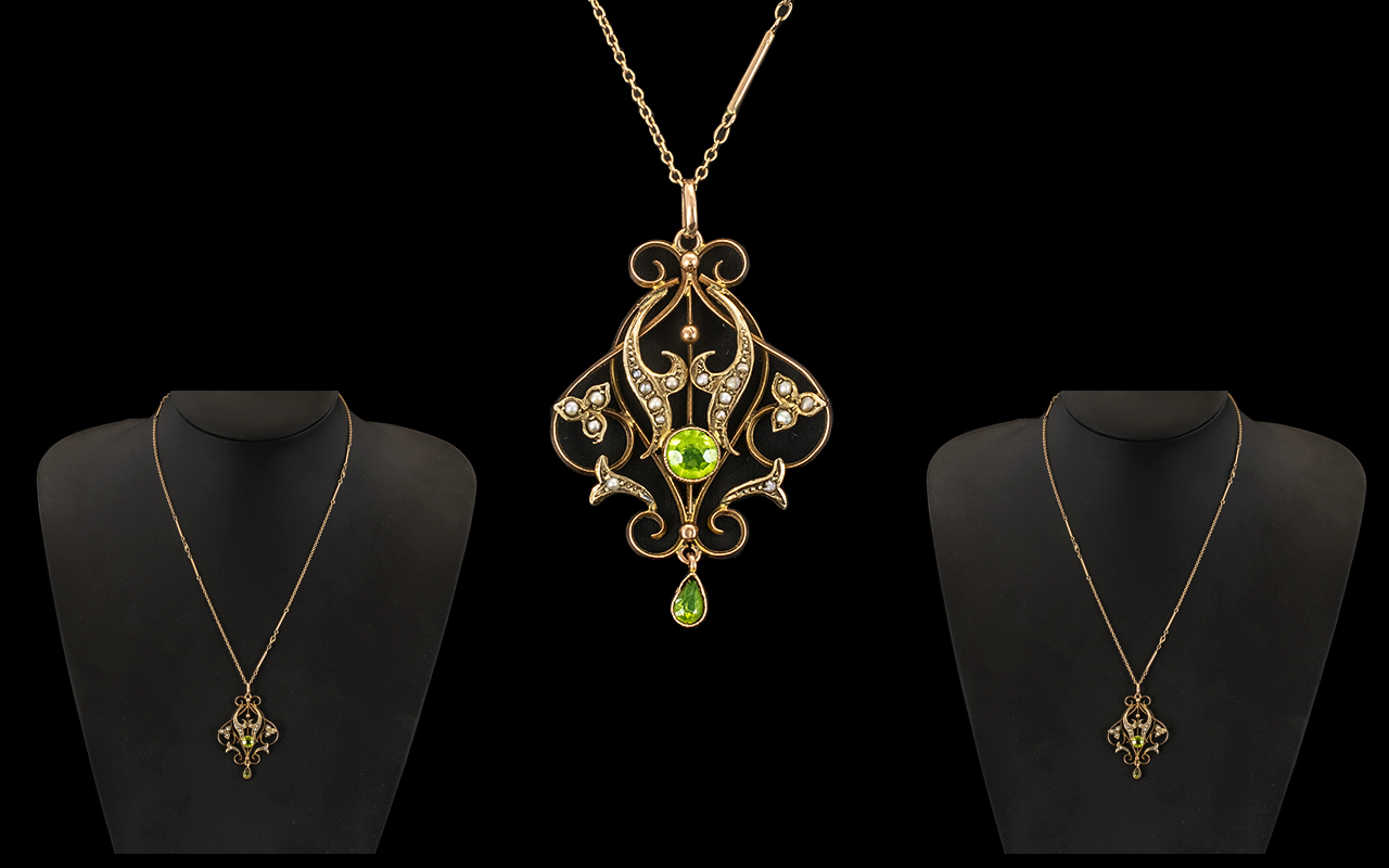 9ct Gold Art Nouveau Pendant and Period Chain.