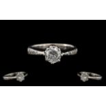 Ladies 18ct White Gold - Attractive Single Stone Diamond Ring, The Diamond of Excellent Colour,
