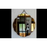 Art Deco Mirror, With Etched Pattern to Coloured Glass, Diameter 18 Inches. Please See Image.