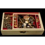 Leatherette Musical Jewellery Box Containing A Mixed Lot Of Costume Jewellery To Include Watches,