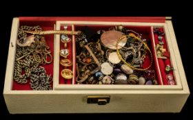 Leatherette Musical Jewellery Box Containing A Mixed Lot Of Costume Jewellery To Include Watches,