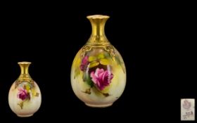 Royal Worcester Hand Painted Small Vase ' Roses ' Still Life. c.1920 & Shape 283. Height 4.