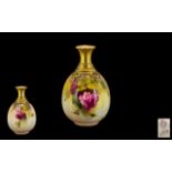 Royal Worcester Hand Painted Small Vase ' Roses ' Still Life. c.1920 & Shape 283. Height 4.