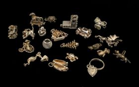 Mixed Collection Of 20 Silver Charms To Include A Dragon, Church, Troy Horse, Stork, Cat,