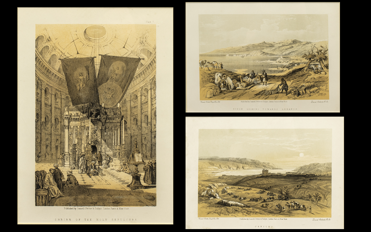 Set of Three David Roberts Antique Coloured Prints of the Holy Land - Jericho, Shrine of the Holdy