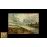Watercolour Drawing Titled ' The Silver Thames' signed B Lightbown, depicting a river landscape with