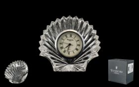 Waterford Cut Crystal Small Shell Clock, In As New Condition / Working at time of Cataloging.