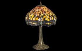 Tiffany Lamp of Dragonfly Design. Height 18 Inches.