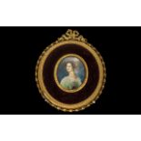 Italian Gilt Framed Oval Miniature Painted on Ivory of an Elegant Lady,