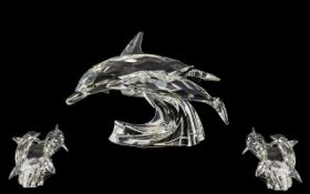 Swarovski S.C.S Members Only Crystal Figurine ' Lead Me ' Mother and Baby Dolphin.