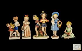 Goebel Figures - A Group of Five Figures of Children, Marked COPR. W. Goebel. Various Sizes.