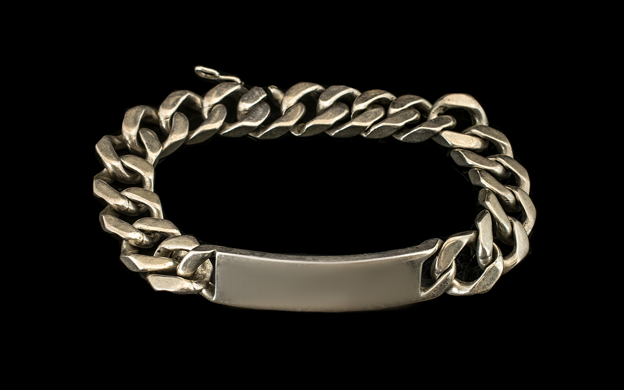 Heavy Silver ID Bracelet Length 10 Inches,