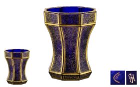 Rare Blue Glass Modernish Krug-Beaker of tapering form by Josephenhutte, with gilded decoration