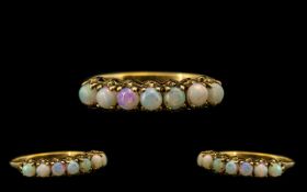 Antique 9ct Gold Opal Ring, Set with 7 Set Opals, Ring Size - R. Please See Image.