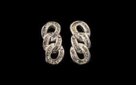 Diamond Pair of 'Curb Chain' Design Earrings, 0.33ct, each earring comprising three fixed links of