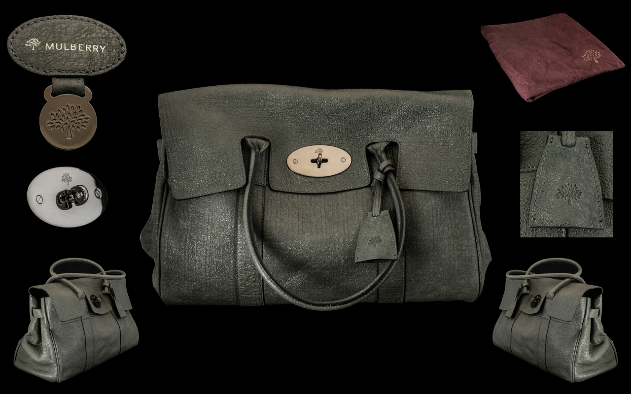 Mulberry - Bayswater Heritage Calfskin Hand Bag, Graphite Grey Colour way, Rolled Over Handles,