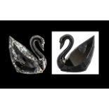 Swarovski Superb Pair of Large and Impressive Jet Black and Crystal Clear Faceted Swans ' Soul