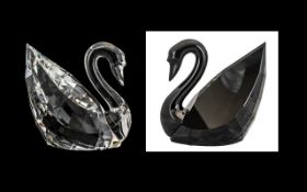Swarovski Superb Pair of Large and Impressive Jet Black and Crystal Clear Faceted Swans ' Soul