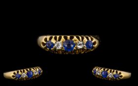 Antique Period Attractive 18ct Gold Sapphire and Diamond Set Ring, Gypsy Setting. Marked 18ct.