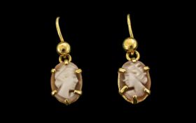 9ct Gold Cameo Earrings, Lovely Design and Form. Please See Image.