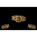 A 9ct Gold - Impressive Gents Solid / Heavy Gypsy Ring In The Form of a Studded Belt Buckle Design