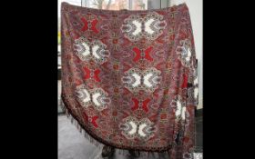 Paisley Antique Large Size Table Cloth with a vibrant red calico pattern, in very good condition.