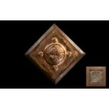 Arts & Crafts Oak Wall Plaque in the manner of Liberty. The centre with a copper embossed panel