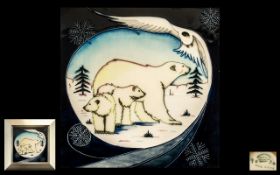 Moorcroft Trial Piece - Dated 2-2-06 Tile Tube lined Plaque - Subject ' Polar Bears with Young '