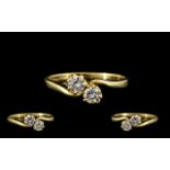 18ct Gold - Superb Quality Two Stone Diamond Set Dress Ring - Full Hallmark for 750.